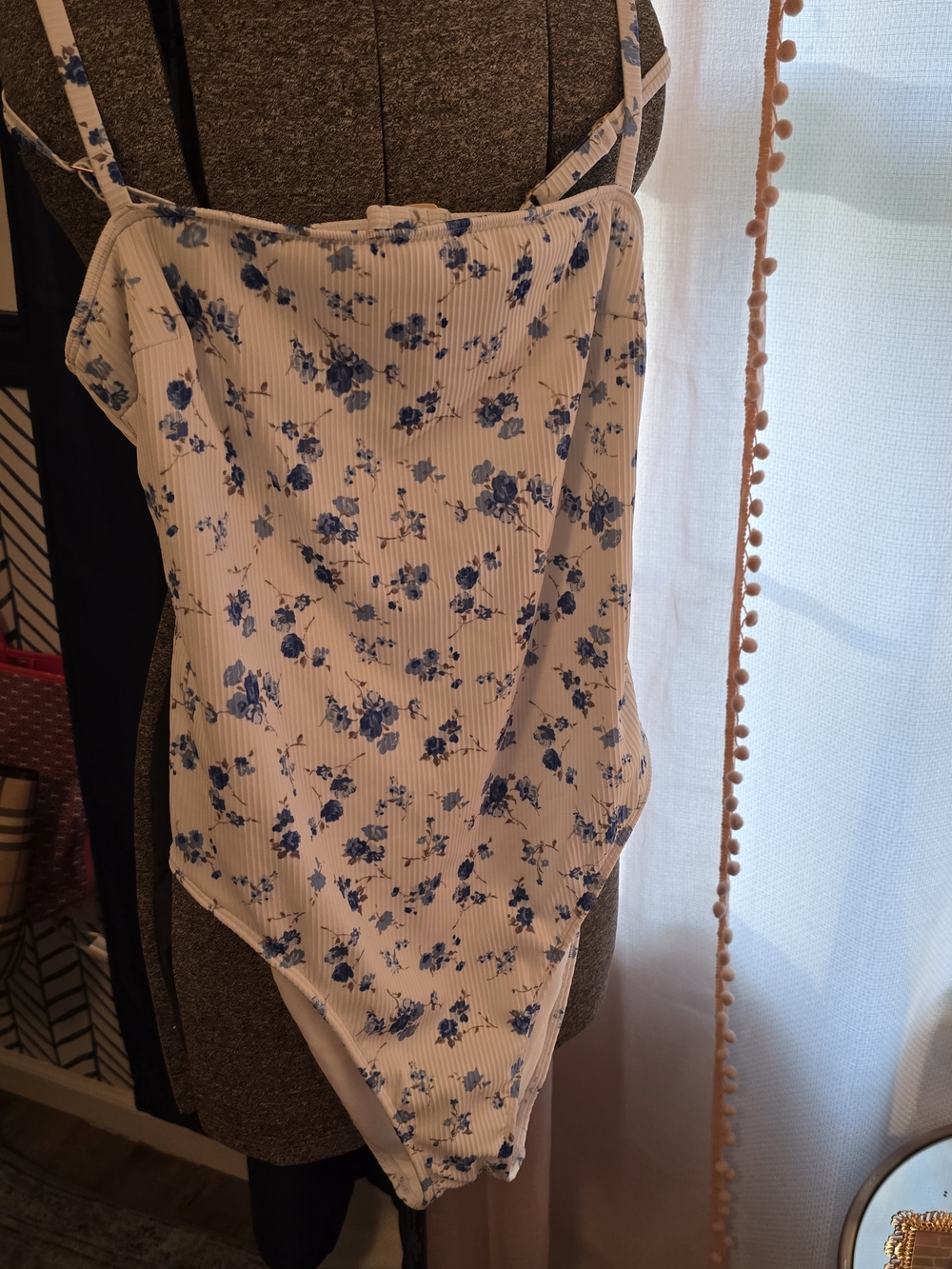 Never worn... Hollister White One-Piece Swimsuit with Blue Floral Print